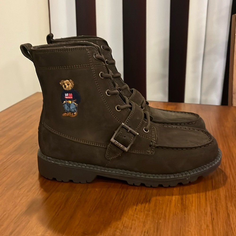 Polo Ralph Lauren Ranger Hi USA flag Sweater Bear Boots new Youth Boys Size 5.5